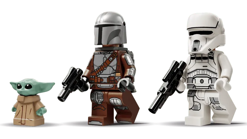 Lego Grogu, Mandalorian, AT-ST Driver minifigures.