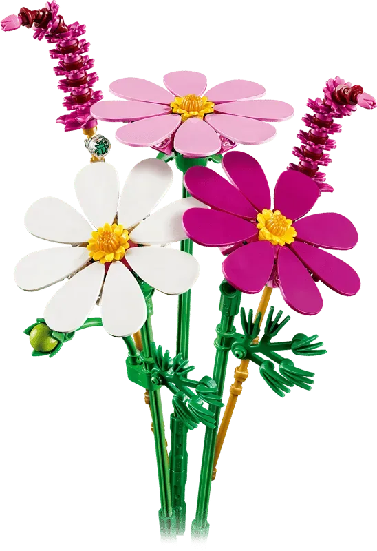 Assembled Lego Cosmos Flowers bouquet.