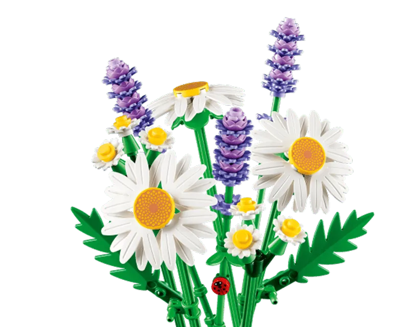 Assembled LEGO Daisies bouquet.