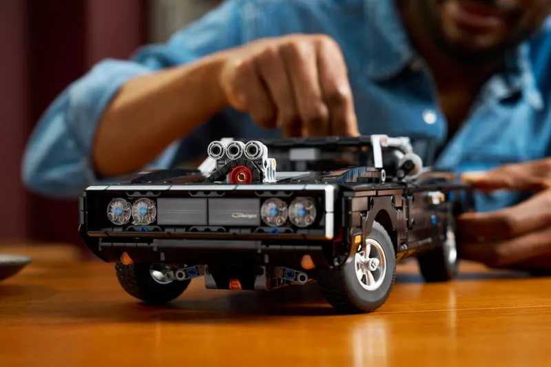 Admiring front of LEGO Charger R/T