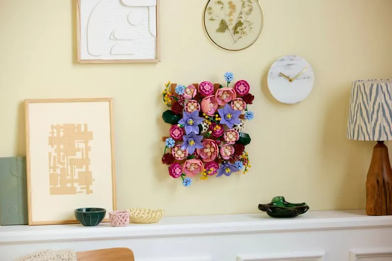 Square flower wall over mantel