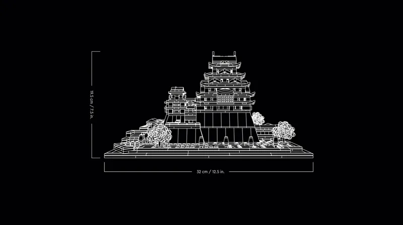 LEGO Himeji Castle dimensions schematic.