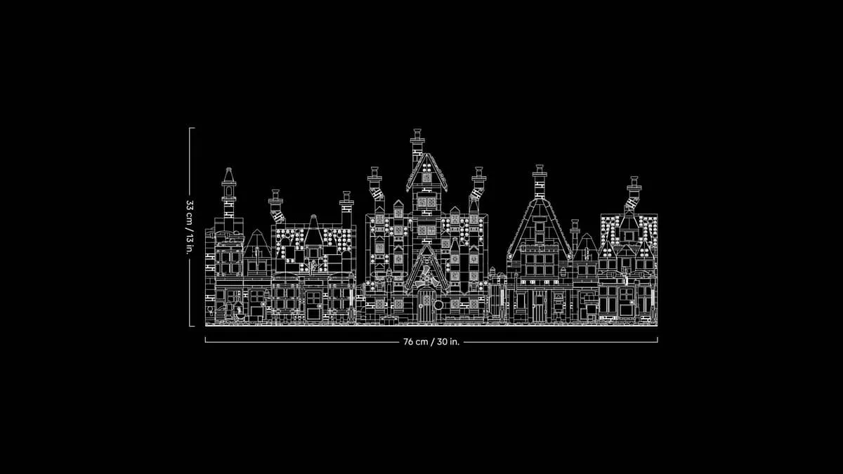 Blueprint of Hogsmeade Village dimensions.