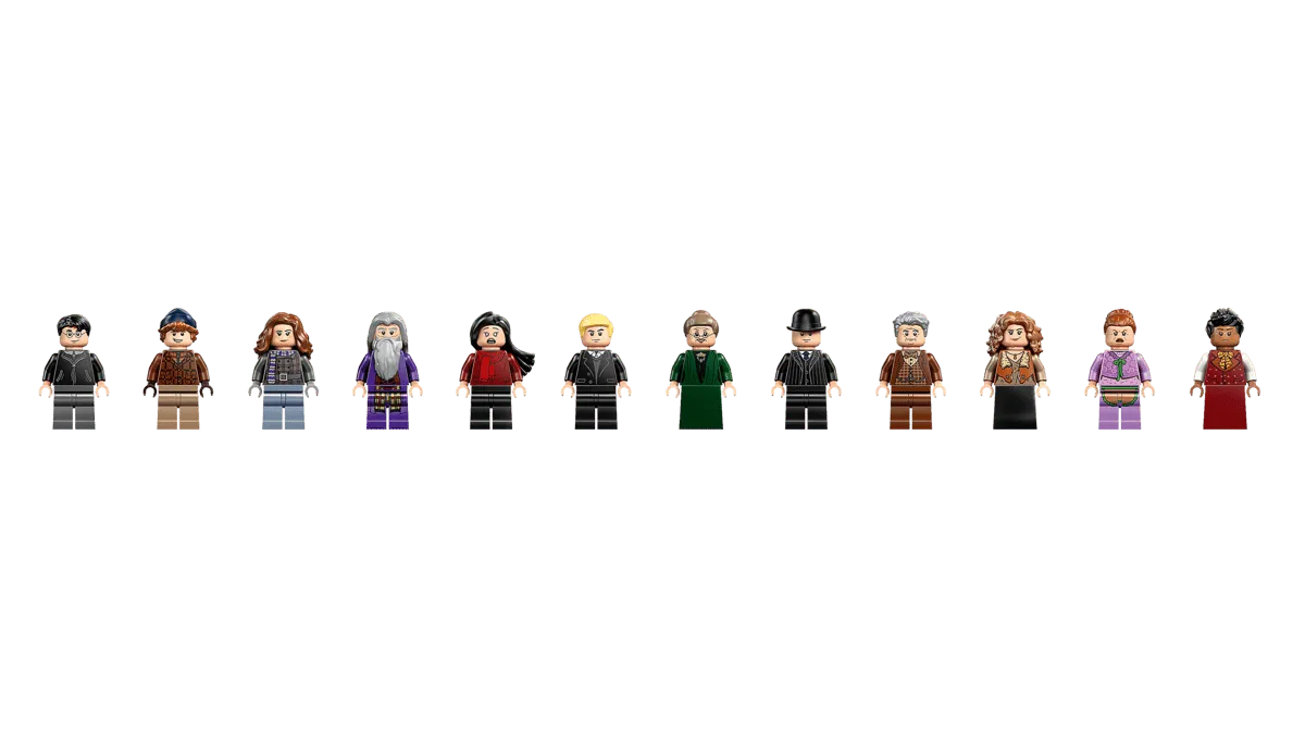 Eleven Hogsmeade Village minifigures.