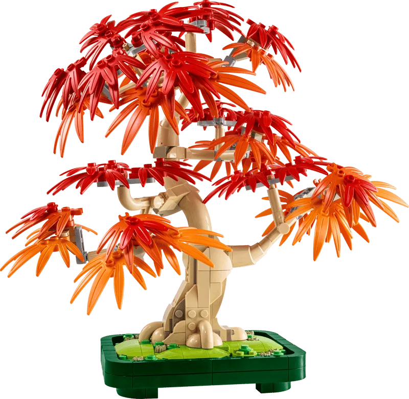 Assembled LEGO Japanese Red Maple Tree with red leaves.