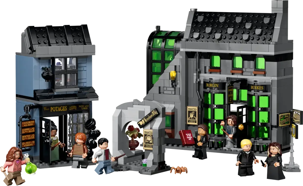 Assembled LEGO 76471 Knockturn Alley.