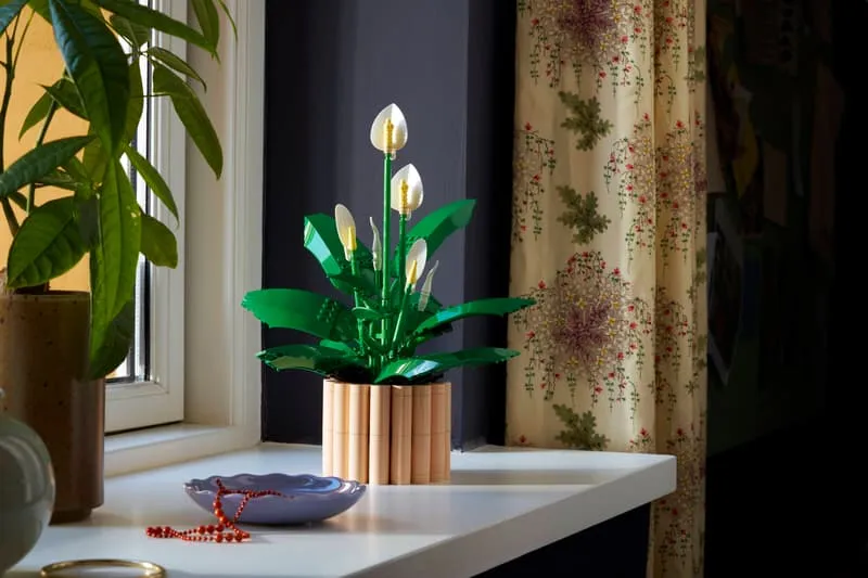 LEGO Peace Lily on a windowsill.