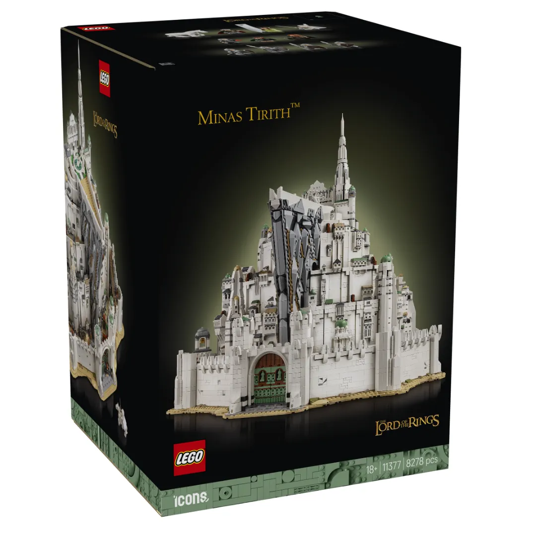 Front of the LEGO Icons The Lord of the Rings: Minas Tirith set box, showcasing the completed model.