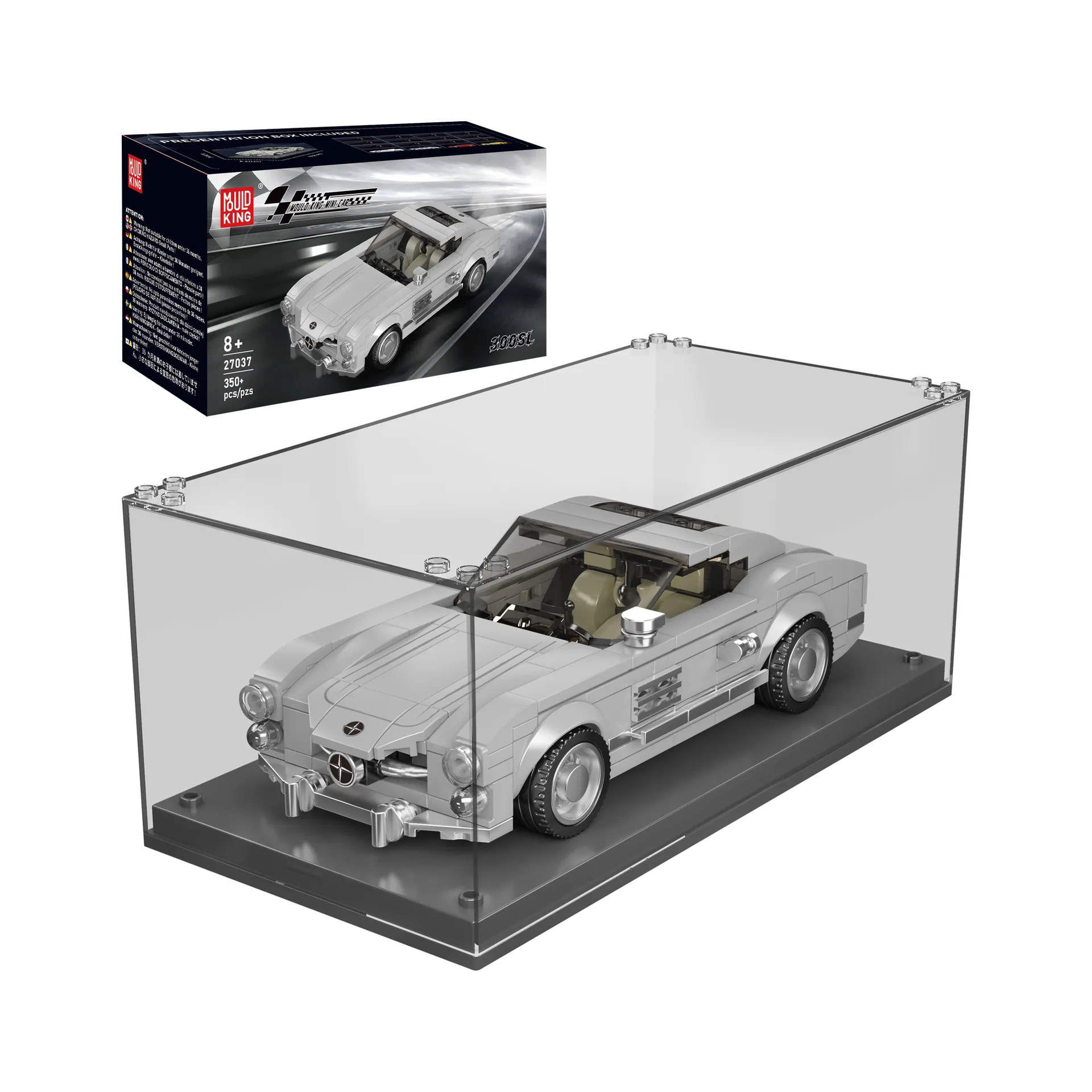 Mould King 300SL Car Model 27037 in display case with product box