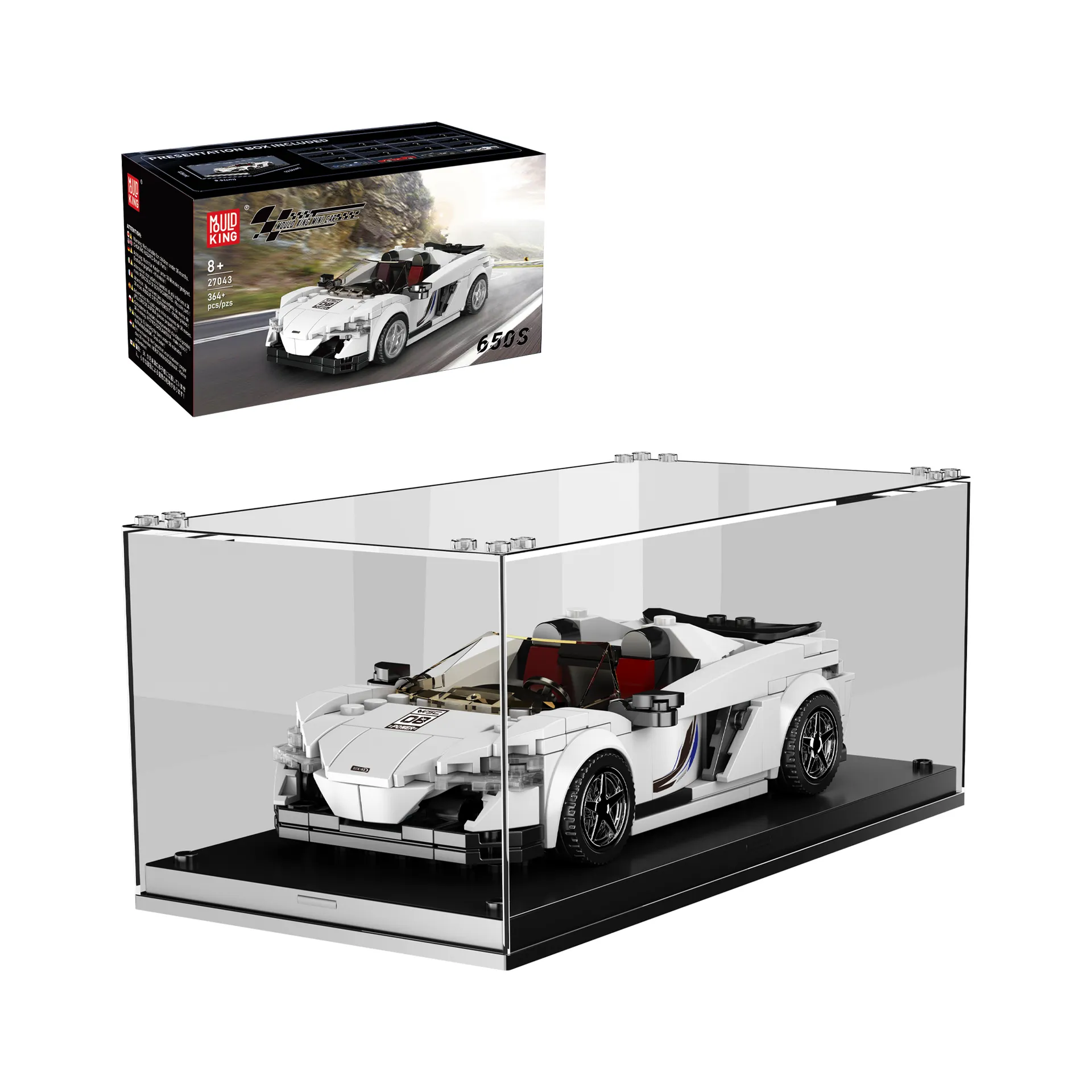 Mould King 650S Spider Super Car Model 27043 in display case with product box