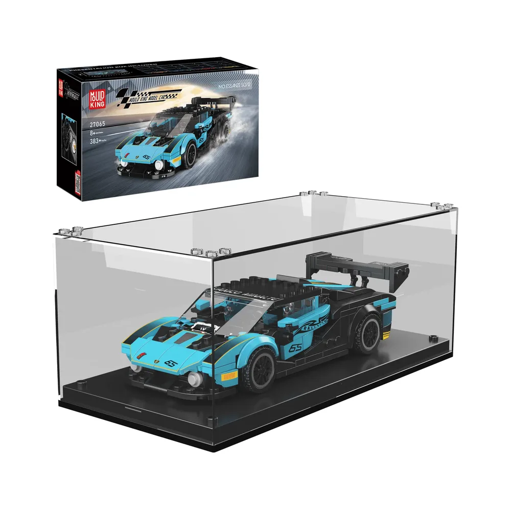 Mould King Essenza SCV12 Super Car Model 27065 in a display case with its box