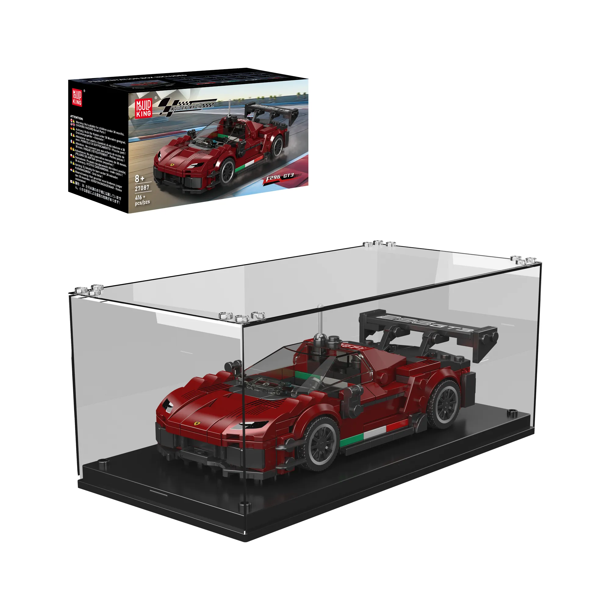 Mould King F296 GT3 model in display case.