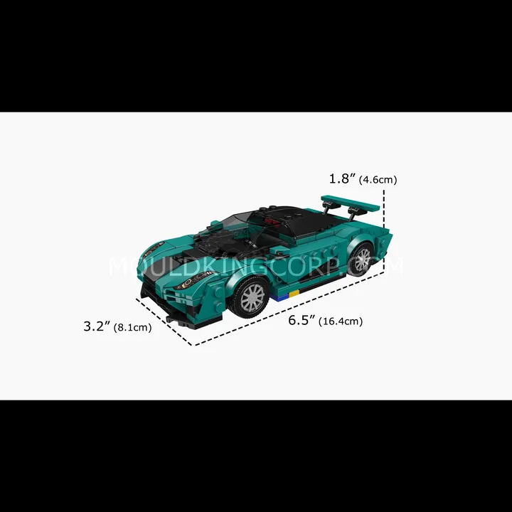 Isometric view of the Mould King Regera brick model, showing its dimensions: 6.5 inches long, 3.2 inches wide, 1.8 inches high.